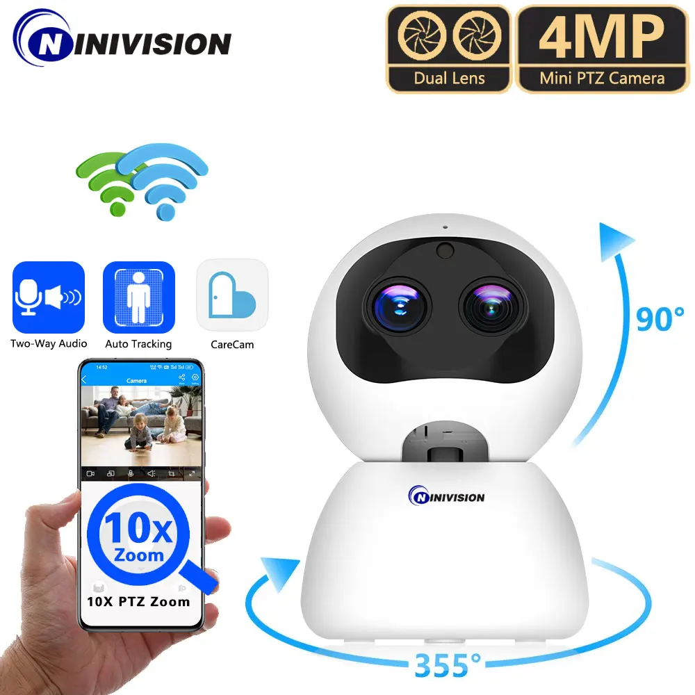 

2K 4MP 10X Zoom Dual Lens Indoor WiFi Camera Smart Home Security Surveillance IP Camera CCTV 360 PTZ Baby Video Securite Monitor