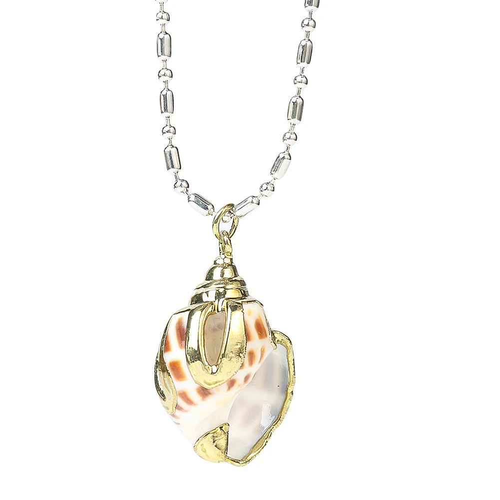 Real Seashell Conch Pendant Necklace Gold Plated Collarbone Chain Ocean Jewelry Party Natural Handmande aboriginal