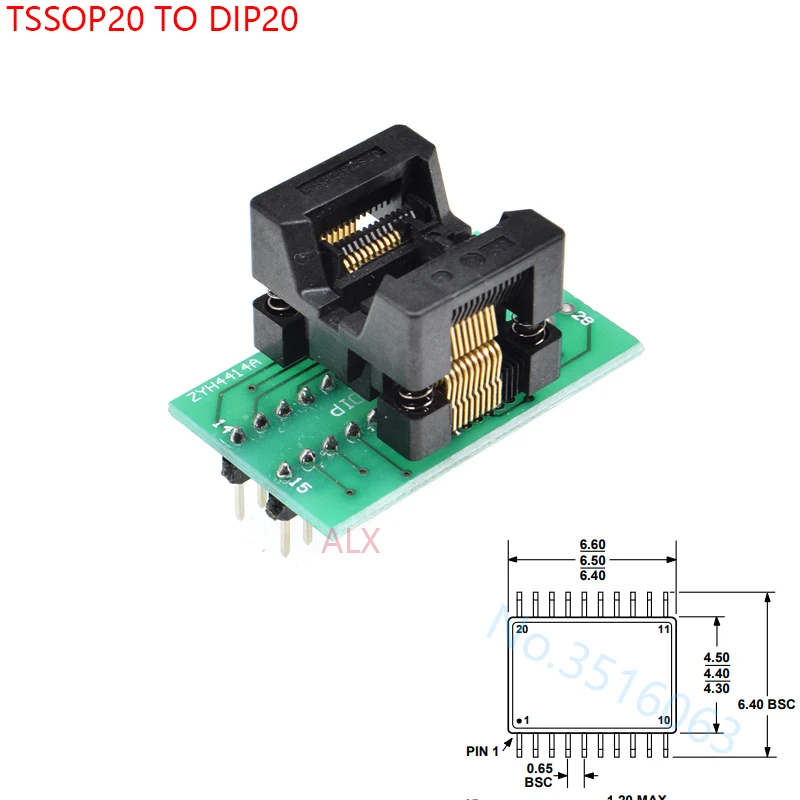 1pcs Ssop20 Tssop20 To Dip20 Programmer Adapter Socket Tssop To Dip Converter Test Chip Ic Ots-20(28)-0.65-01 For 0.65mm Pitch