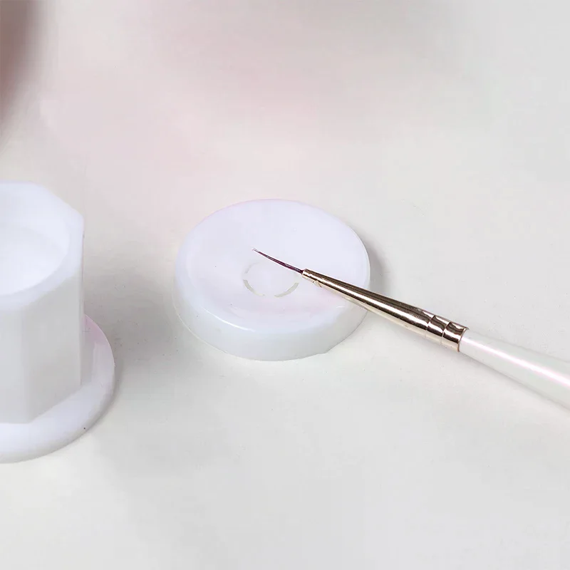 Mini Plastic Octagonal Powder Liquid Nail Cup Wiyh Cap Nail Brush Cleaning Tools Liquid Power For Mixing Bowl Brush Holder Dish