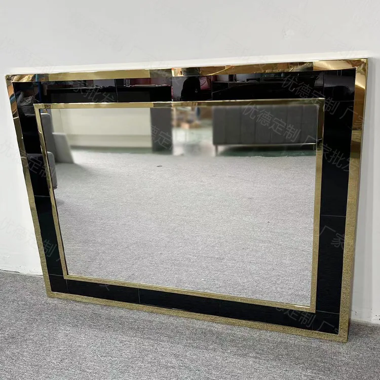 Gold-plated stainless steel frame bathroom mirror bathroom wall-mounted glass mirror