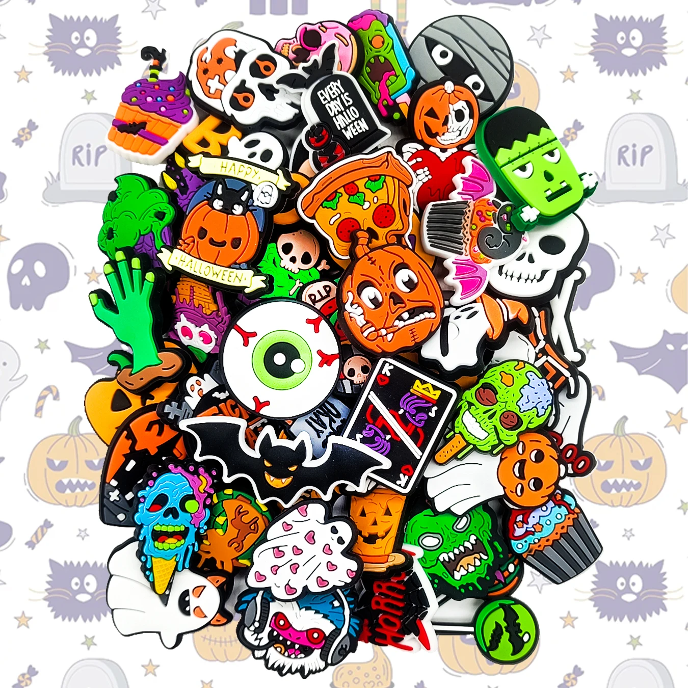 Halloween Random Series PVC Calçados Encantos, DIY, Sandálias, Pulseiras Decoração, Bonito, 32 Pcs