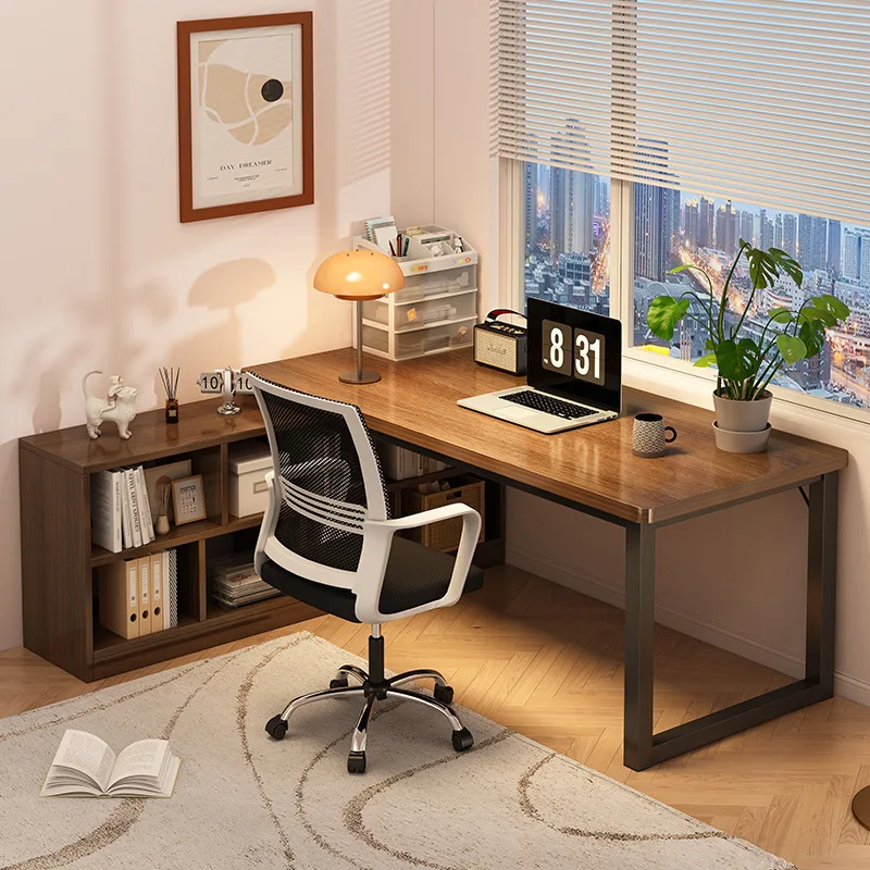 Student home room computer desk small long table corner with side cabinet multi-layer storage integrated study table
