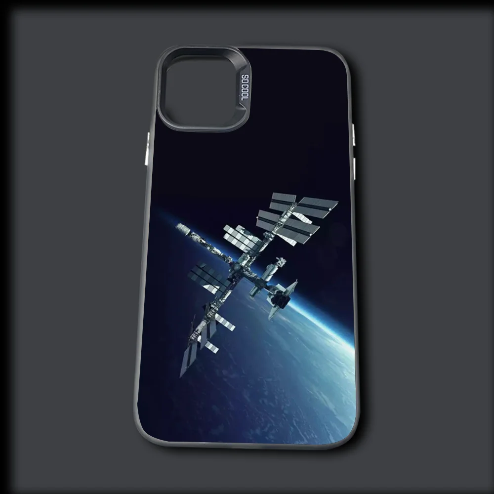 Space Station Satellite Phone Case For iPhone 16,15,14,13,12,11,Mini,Pro,MAX Gray Silver Drop Matte Shockproof Back Cover