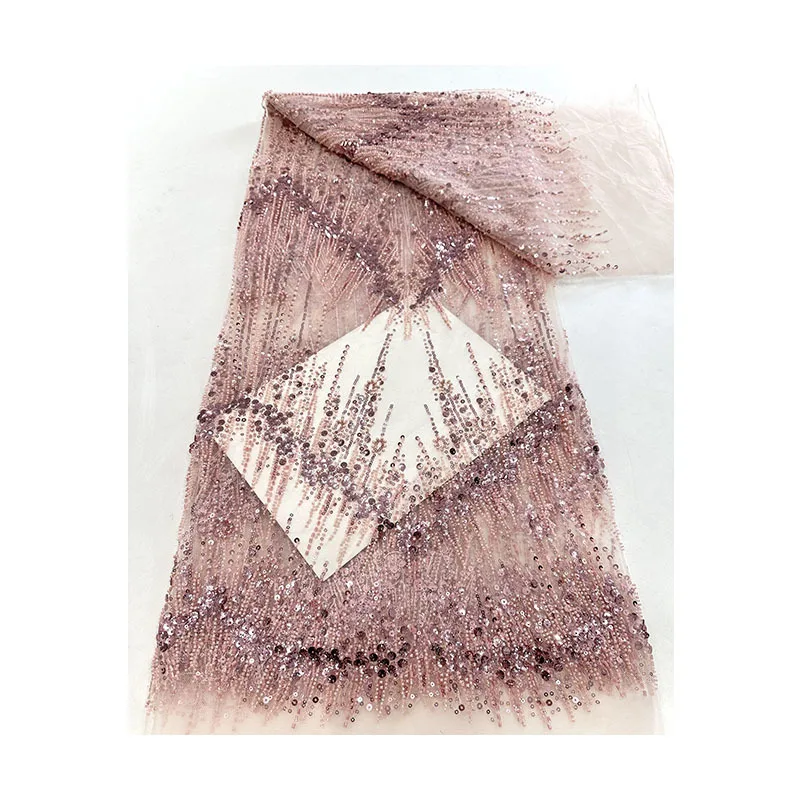 파란색 된 장식 조각 자 수 패브릭 웨딩 드레스 이브닝 가운 얇은 명주 그물 수 놓은 레이스 무대 의상 재료 진주와 함께