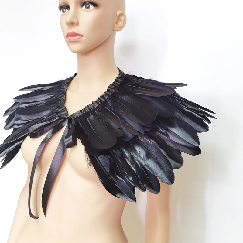 Feather Fake Collar Victorian Real Natural Feather Shrug Shawl Shoulder Wrap Cape Gothic Collar Cosplay Costume Performance