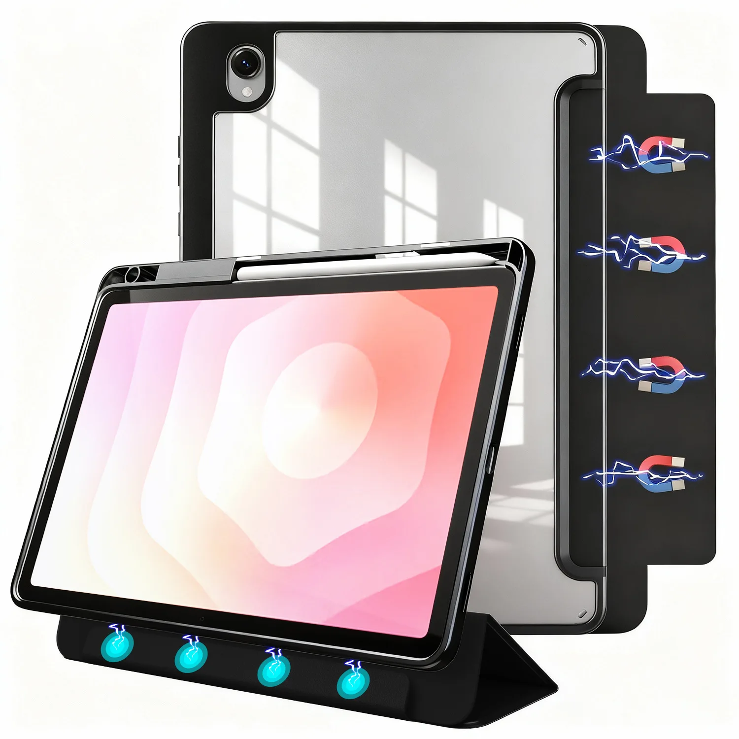 

Magnetic Detachable Case for Samsung Galaxy Tab A9 11 Inch A11 Plus S11cover , PC Back & PU Cover with S Pen Holder, Auto Wake
