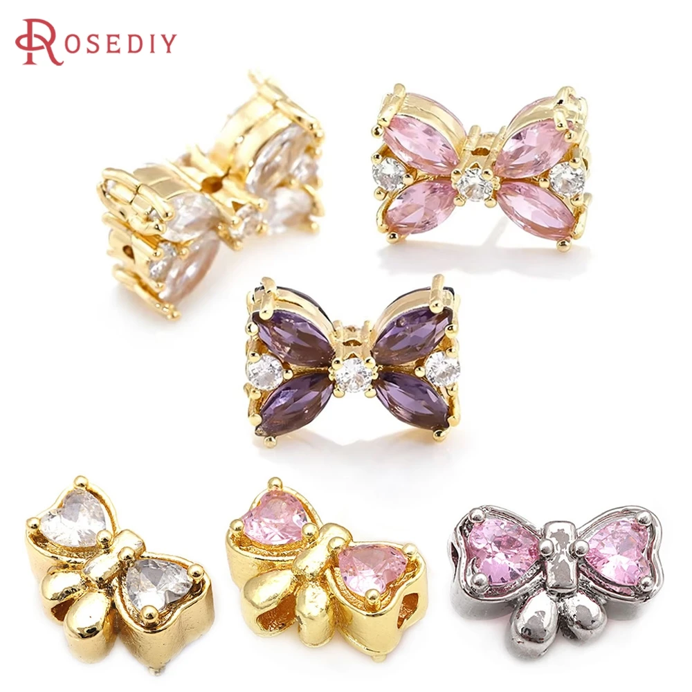 

18K Gold Color Brass and Zircon Bow-knot Spacer Beads Bracelets Beads High Quality Necklace Earrings Making Diy Accessories