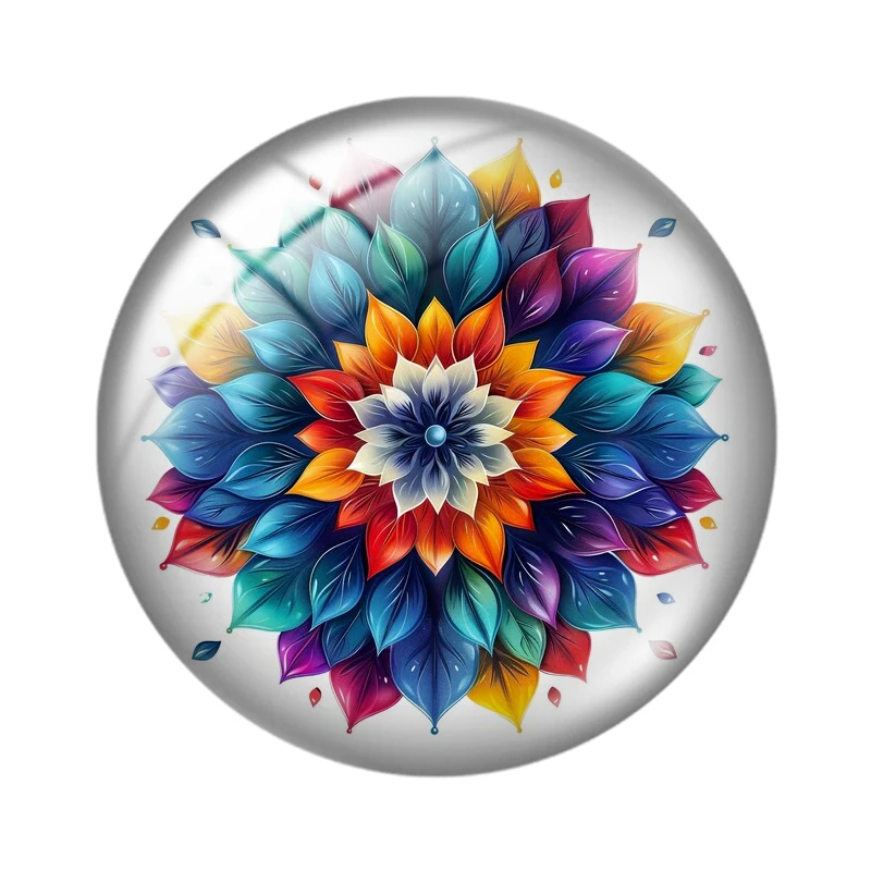 Rainbow Floral Mandalas 10pcs 12mm/18mm/20mm/25mm Round photo glass cabochon flat back Making findings for bracelets