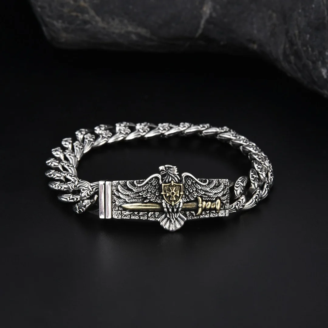 HX Silver Color New Personality Domineering Eagle Bracelet Men's Domineering Trend Retro Old Fashion Jewelry