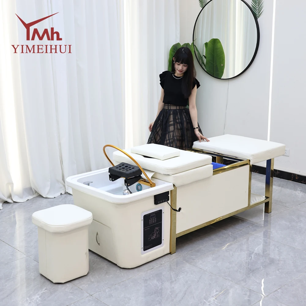 Hairdresser furniture white thai Head massage beds pipeless shampoo bed with water storage sink
