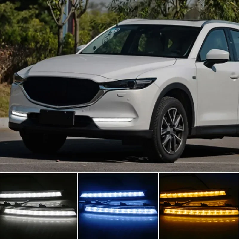 

2 sztuki do Mazda CX-5 CX 5 2017 2018 12V LED DRL Daytime Running Light Fog Lamp Decoration with Flowing Turn Signal style Relay