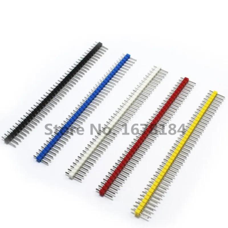 10PCS 40Pin 1x40P Male Breakable Pin Header Strip 2.54mm Long Blue Red White Green Yellow Black Connector