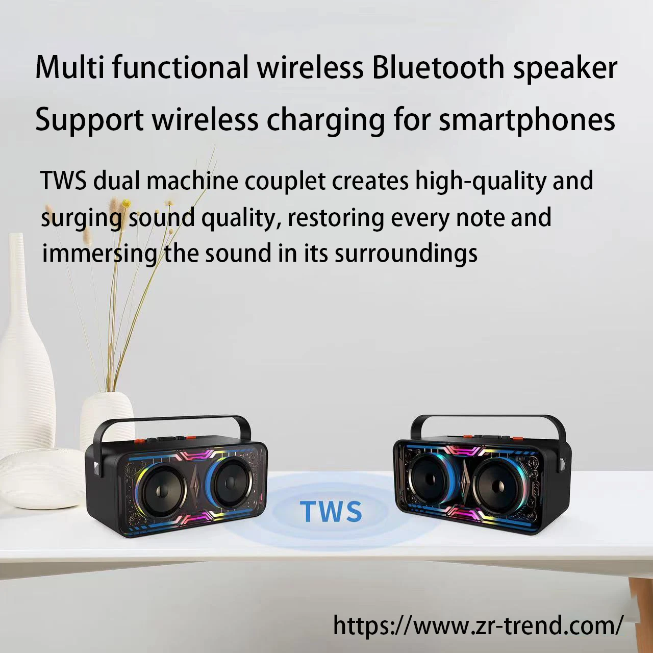 Bluetooth多機能ワイヤレス充電スピーカー,FM TFカード,音楽プレーヤー,TWSステレオ,家庭用Hi-Fiサウンド,RGBライト,透明メカ