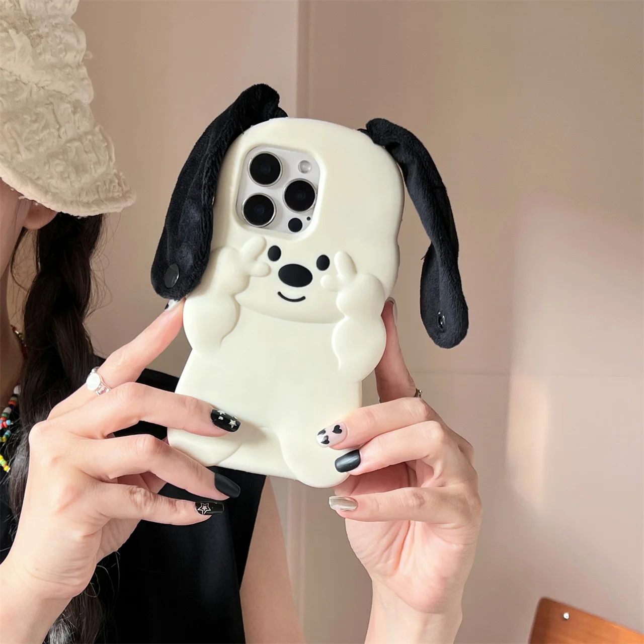 

For iPhone 17, 16, 15, 14, 13Pro 12 Pro Max 3D Cute Cartoon Big Ear Dog Soft Silicone Phone Case Handbag Back Cover,Shockproof