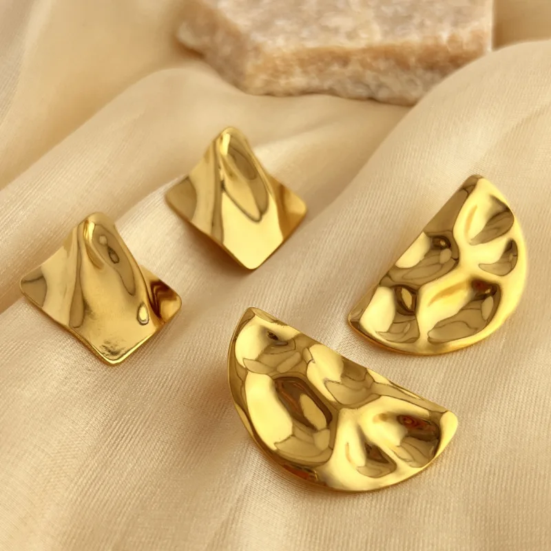 Stainless Steel Irregular Pleated Earrings For Women Metal Earing Jewelry 2025 Trending Vintage Exaggerated Gold Color Earrings