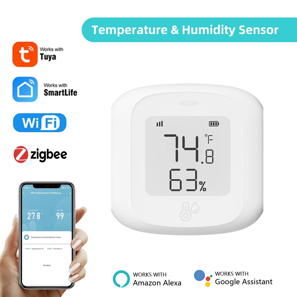 Tuya-Capteur de température et d'humidité WiFi Zigequation, maison intelligente, tournesol, intérieur, écran LCD Therye.com, nous-mêmes avec Alexa, Google Home