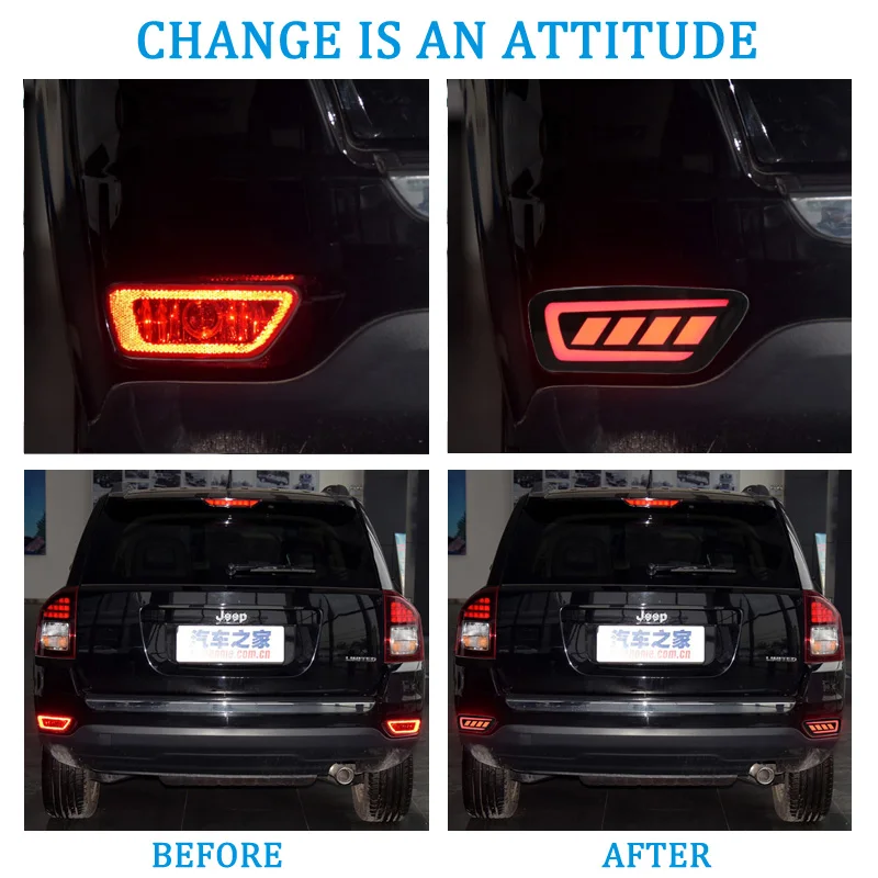 3-in-1 Functions LED Bumper Light Rear Fog Lamp Brake Lamp Dynamic Turn Signal Reflector For Jeep Compass I Restyling 2011-2015