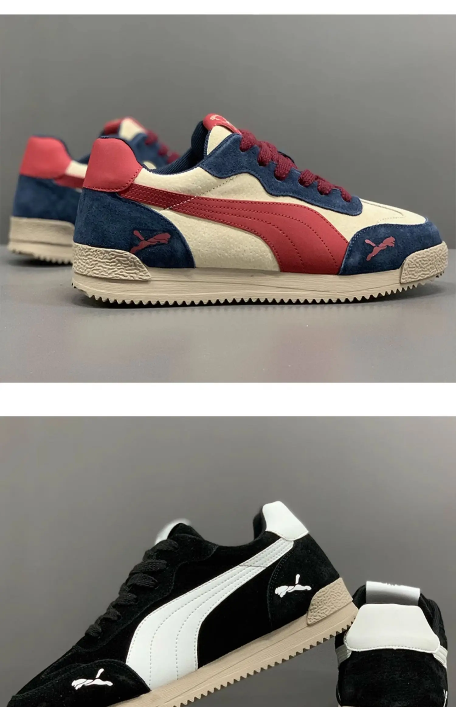 Herren-Sneaker in Beige und Rot, Retro-Design, Obermaterial aus Wildleder, Schnürung, leicht, flache Sohle, Freizeit- und Alltagsschuhe, klassisches, trendiges Streetwear-Modell. – Detail 11