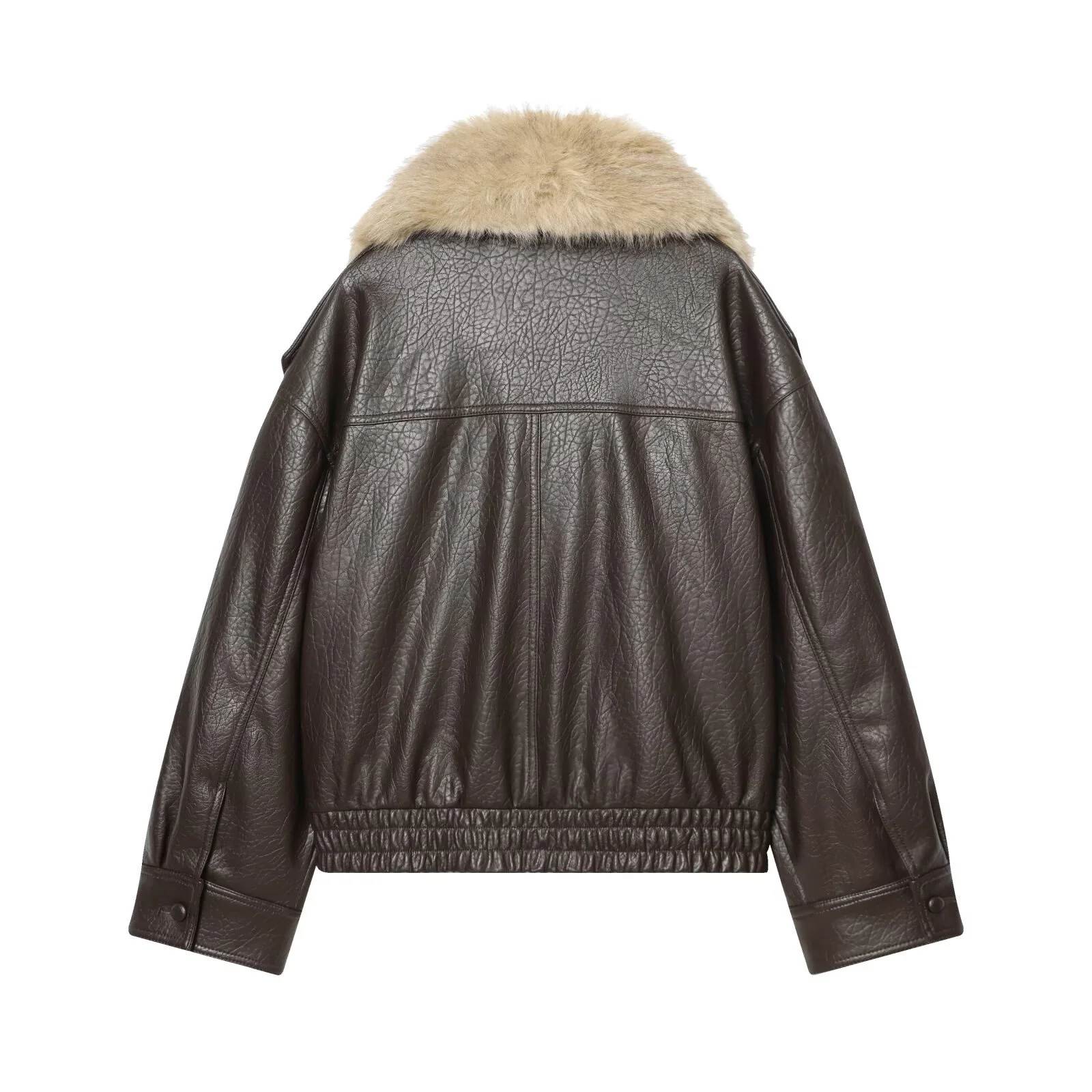 سترة نسائية شتوية جديدة لعام 2025 عصرية ومتعددة الاستخدامات وبسيطة وفضفاضة من الجلد الصناعي مع ياقة من الفرو قابلة للفصل #2