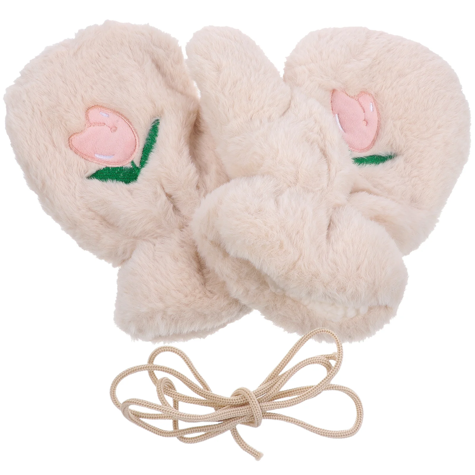 

Warm Fleece Gloves Women Cute Tulip Outdoor Camping Travel Mittens Winter Long Use Comfort Flexible Safe