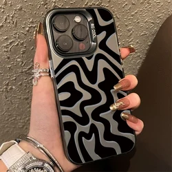 Luxury Fashion Stripe Wave Matte Texture Phone Case For iPhone 11 12 13 14 15 Pro Max XS X XR 7 8 Plus Shockproof Bumper Cover