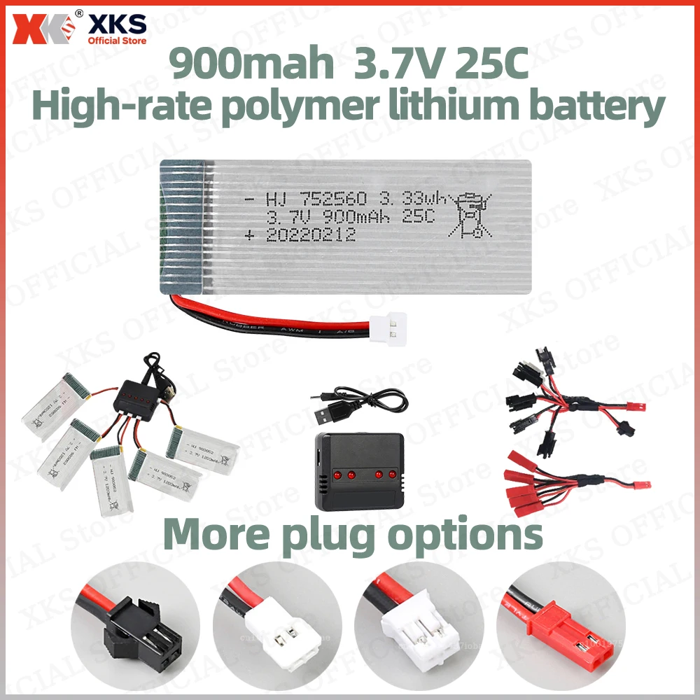 

XKS 25C High Rate 3.7V 900mAh Rechargeable Lipo Battery - Drone Replacement Battery for 8807/8807W Model Aircraft