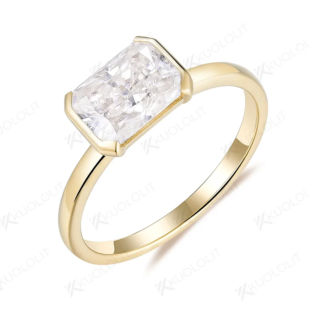 2CT Radiant Cut D Color VS1 Moissanite Ring GRA Certified S925 Sterling Silver 10K/14K/18K Yellow Gold Plated Band Pass Diamond Tester Anti Tarnish Fine Jewelry Women Engagement Anniversary Custom Wedding Proposal Gift Anti Allergy