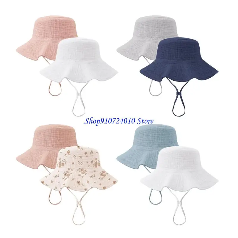 

77HD 2Pcs Infant Summer Hat Breathable Fabric Wide Brimmed Sunhat Adjustable Belt
