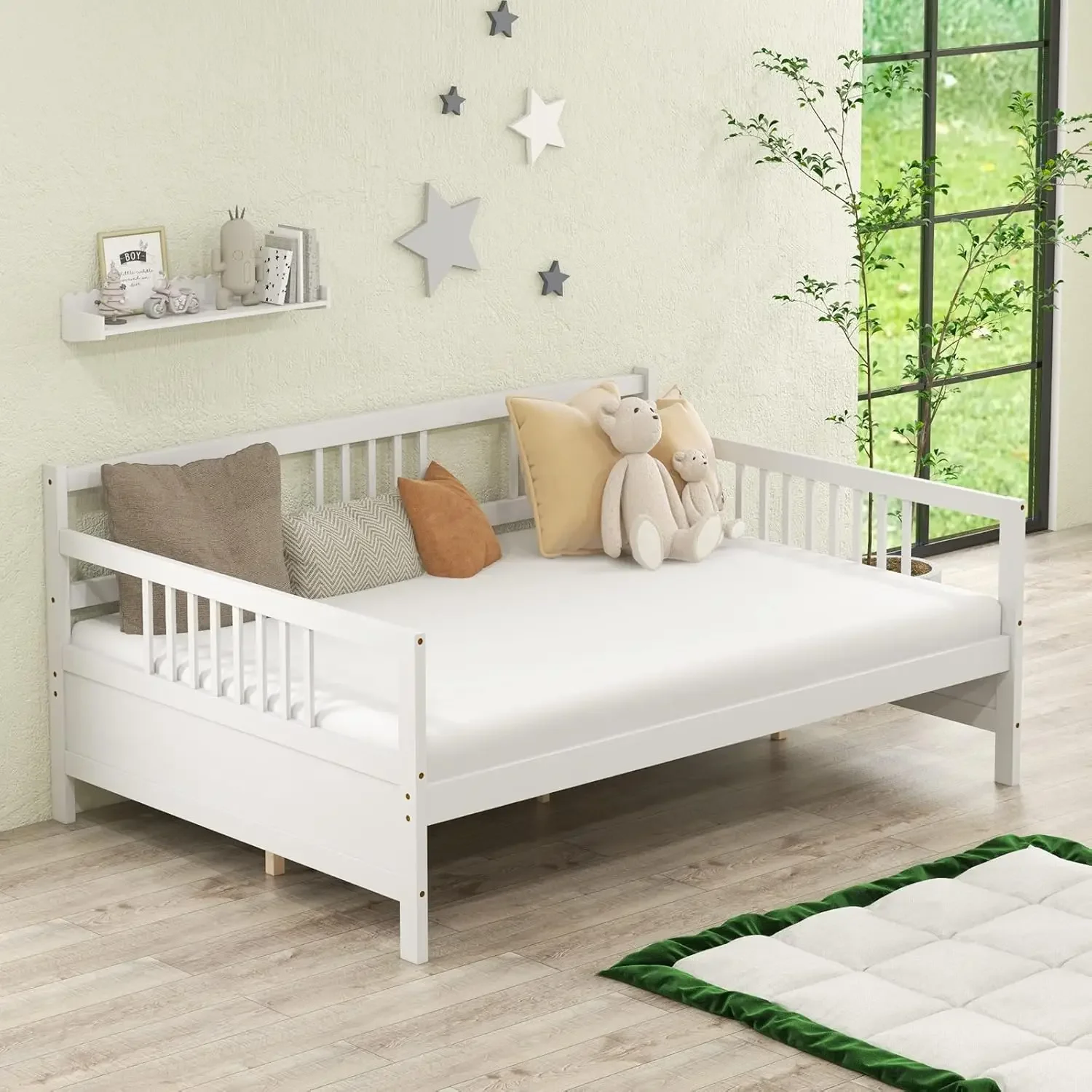 Wooden Daybed Sofa Bed Frame with Wood Slat Support for Kids Teens, Living Room Bedroom Guest Room, No Box Spring Needed