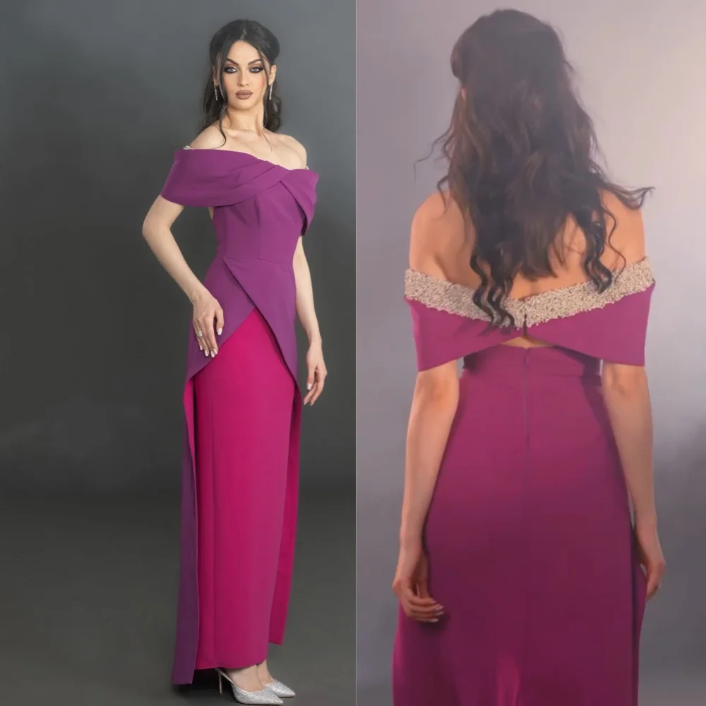 

Sparkle Exquisite High Quality Jersey Beading Draped Pleat Valentine's Day A-line Off-the-shoulder Bespoke Occasion Gown