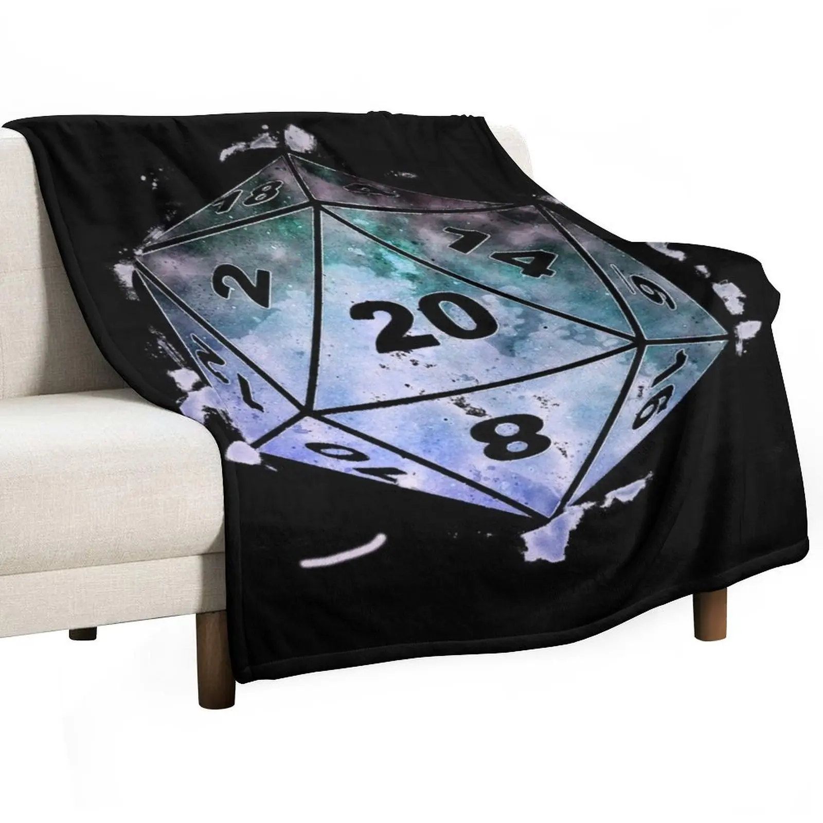 Galaxy Watercolor Dice D20 Galaxy Critical Roll Throw Blanket Soft Plush Plaid Flannel Fabric Blankets