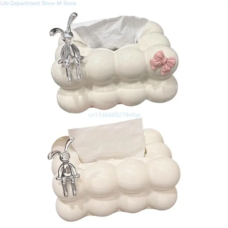 

Stylish Kitchen Napkin Dispenser Decorative and Functional Tissue Box with Rabbit and Bowknot Paper Container Box