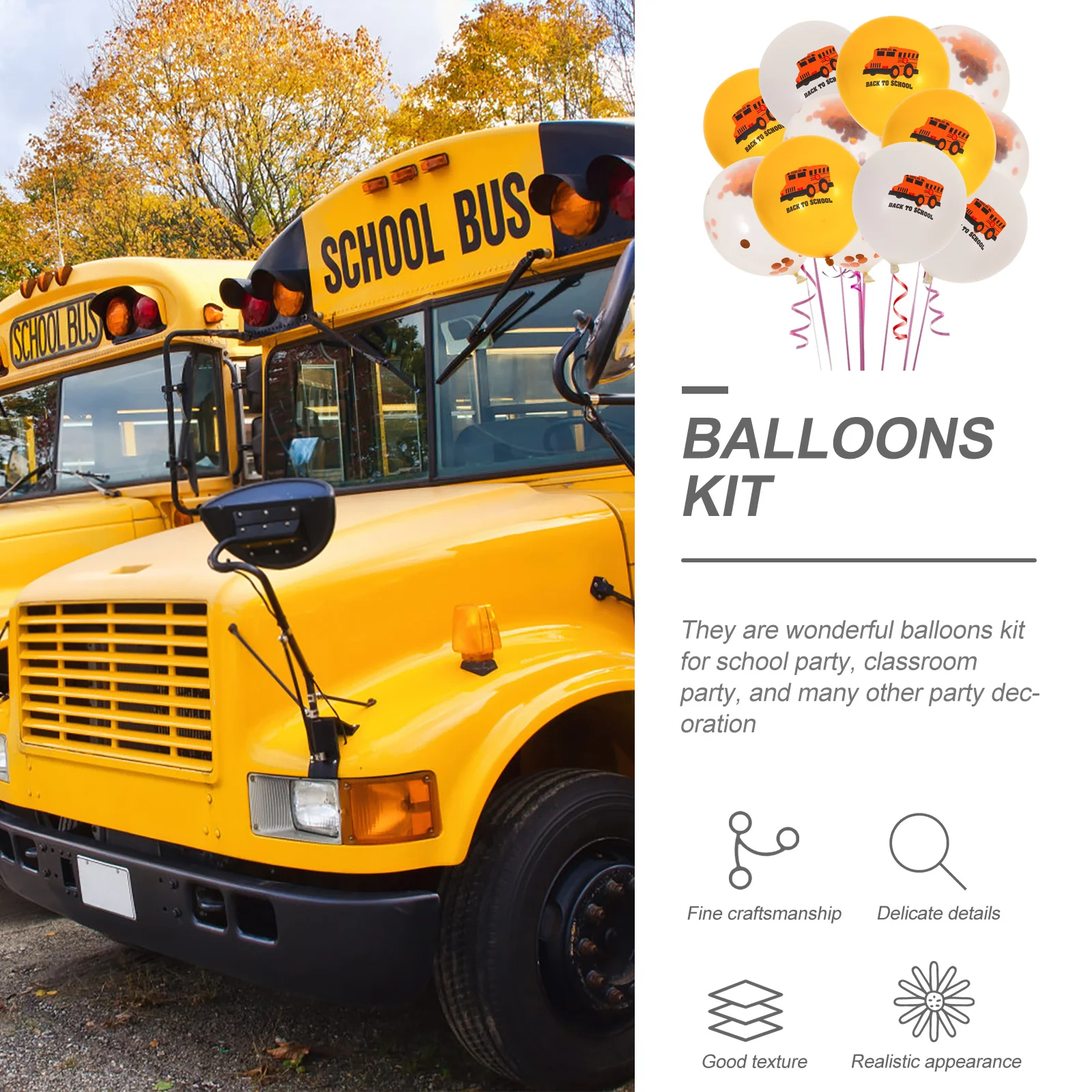 

15Pcs School Bus Printing Balloons 12 Inch Reusable Party Decoration Kit for School Celebration Classroom Event