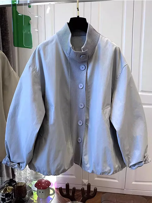 

Loose Casual Men's Jaet Large Size 300 Pou Design Pure Color Patchwork Stand Collar Long Sve Spring Autumn Outerwear