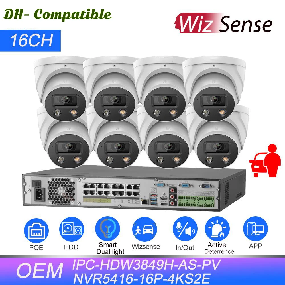 

Vikylin Dahua CCTV kit 16CH POE NVR NVR5416-16P-4KS2E 8MP Wizsense IP Camera IPC-HDW3849H-AS-PV Surveillance Network System P2P