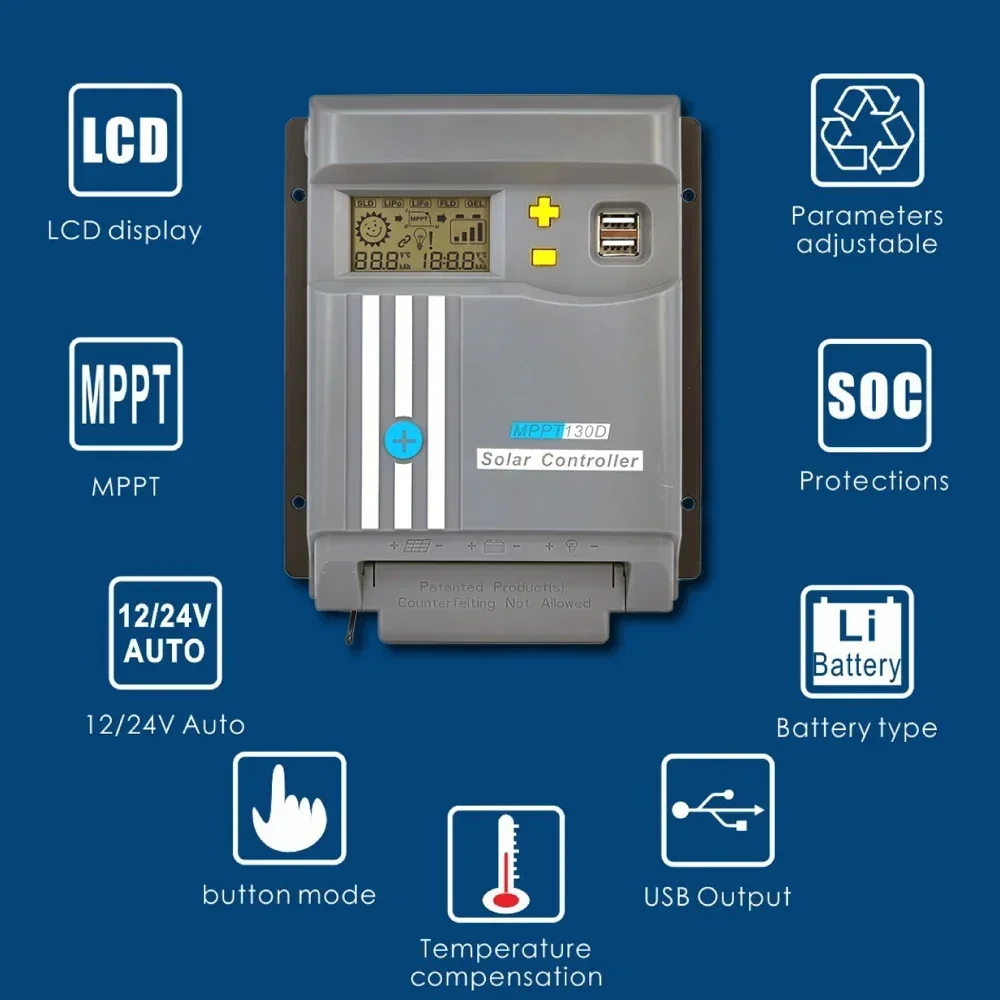 Imagem -02 - Mppt 10a 20a 30a 40a Regulador Solar Fotovoltaico 12v 24v Controlador de Carga de Bateria Solar Automática Dupla Usb Display Lcd para Lítio Lifepo4