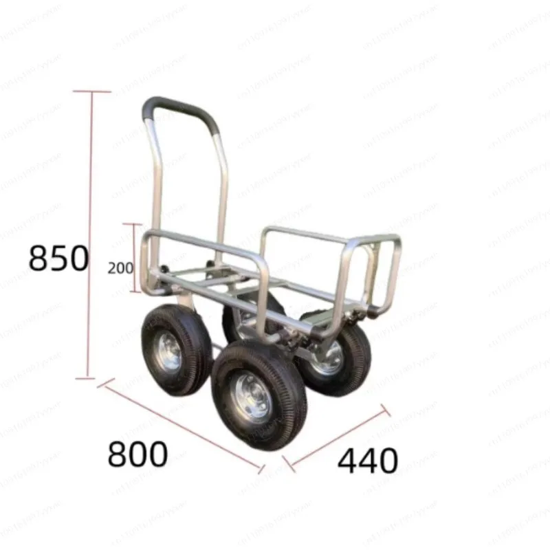 Aluminum four-wheel silent flat trolley with frame four-wheel pulling flat trolley
