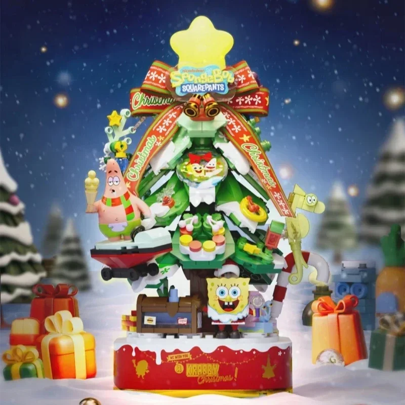 SpongeBob SquarePants Building Blocks Christmas Tree Puzzle Assembling Toys Desktop Model Ornaments Christmas Gifts