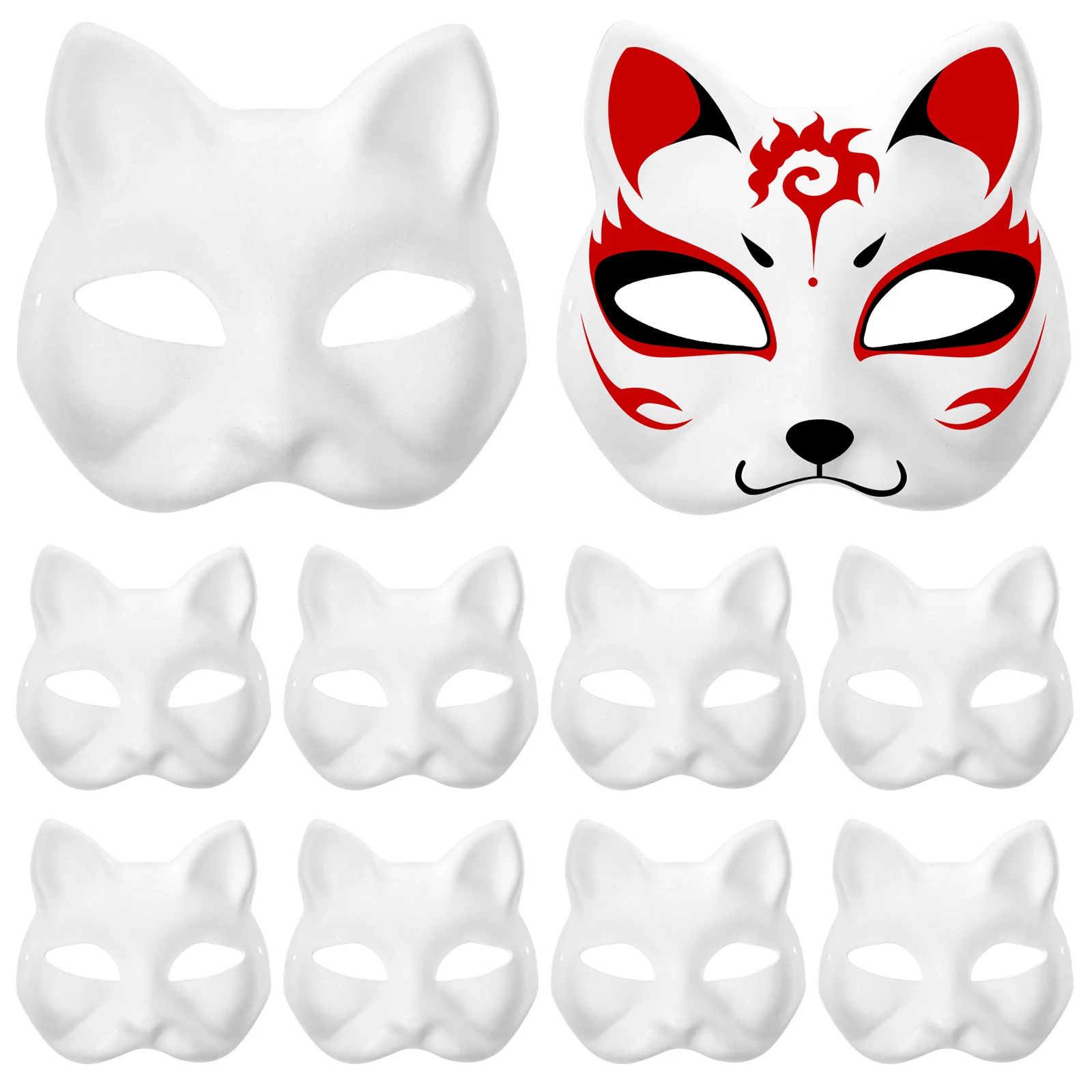 15Pcs Japanese Mask Half Face Hand-painted Cat Fox Mask Anime Masquerade Halloween Festival Cosplay Prop Mardi