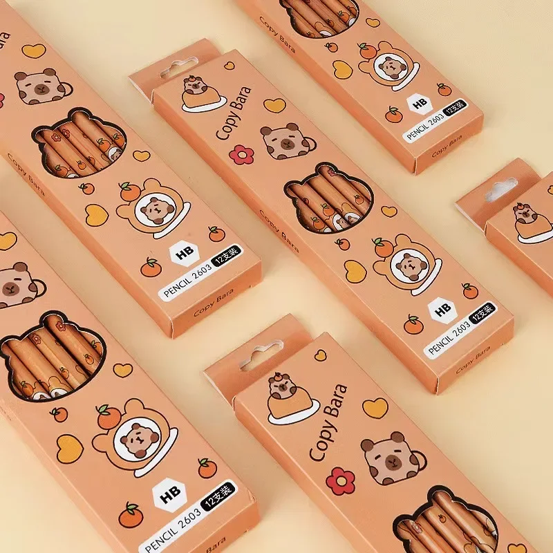 12Pcs/Set Capybara Cute Kawaii Cartoon Pencil HB Sketch Items Drawing Stationery Student School children's day gift image 4