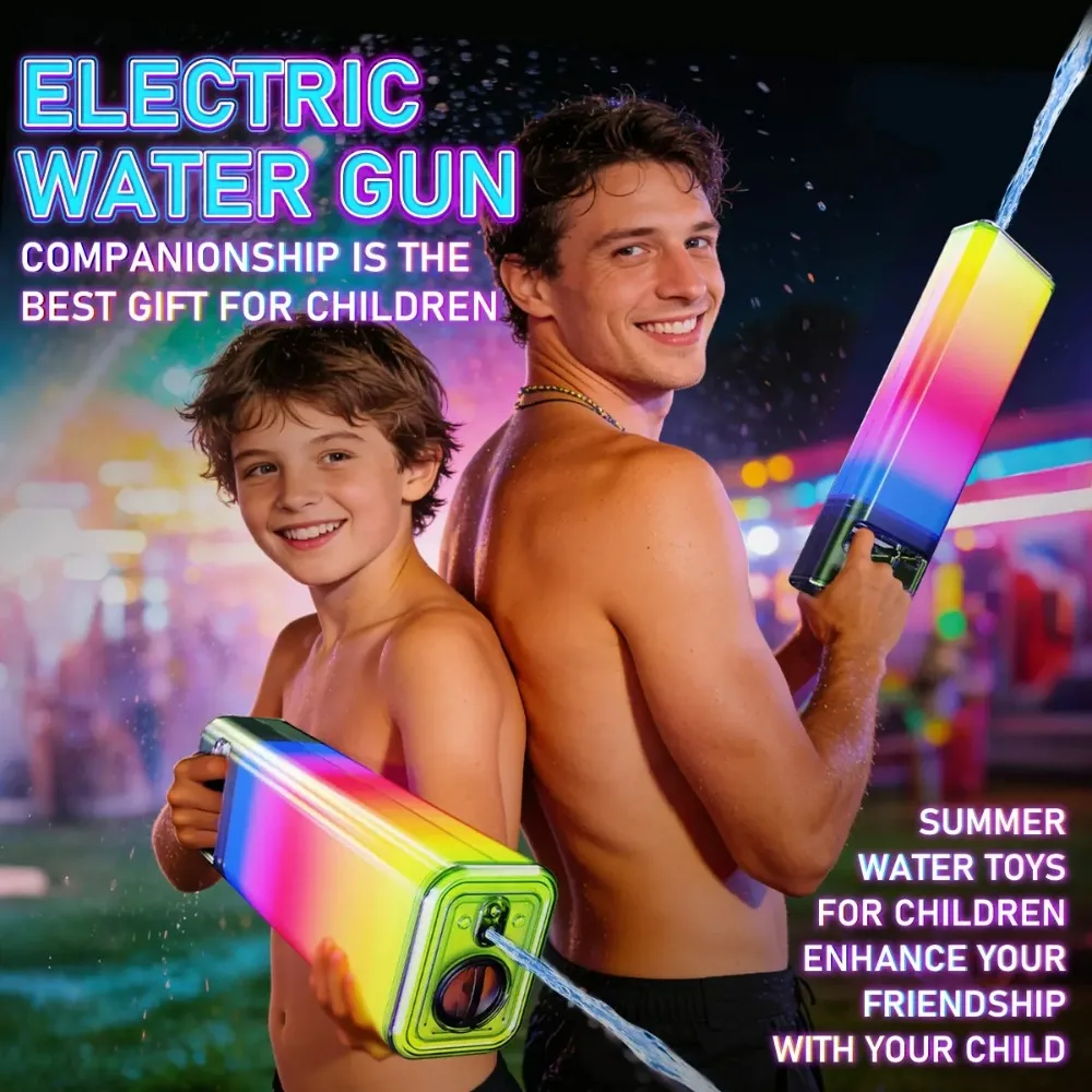 Kids Electric Water Gun with Dynamic Colorful Lights and Sound Effect Children Automatic Water Blaster Summer Outdoor Pool Toys