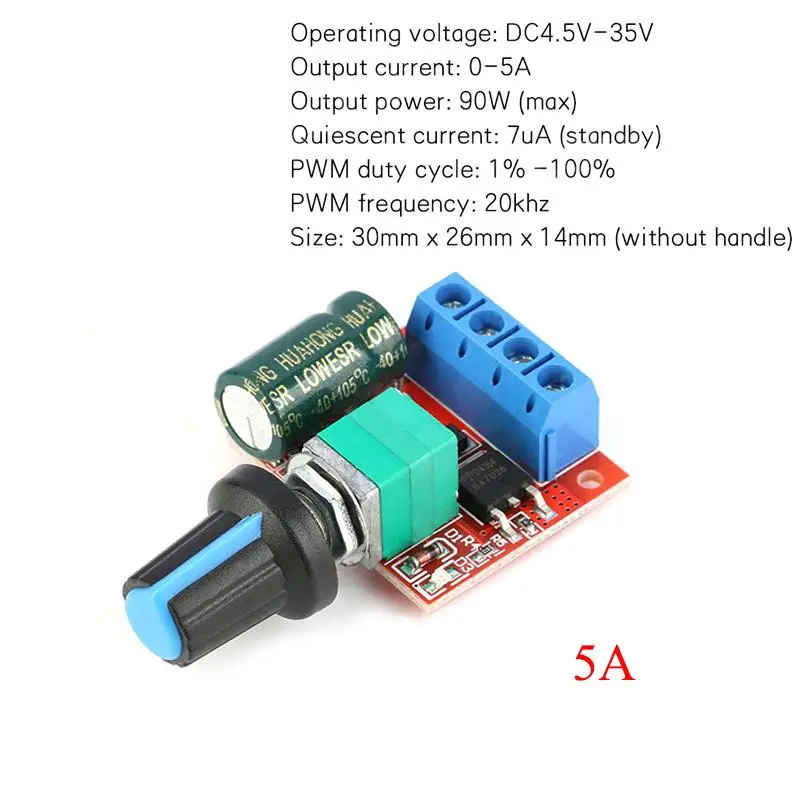 Mini DC-DC 5A PWM DC-Motor-Drehzahlregler-Modul 3V-35V Einstellbarer Steuerschalter für Drohnen-DIY-Montageprojekte – Detail 6
