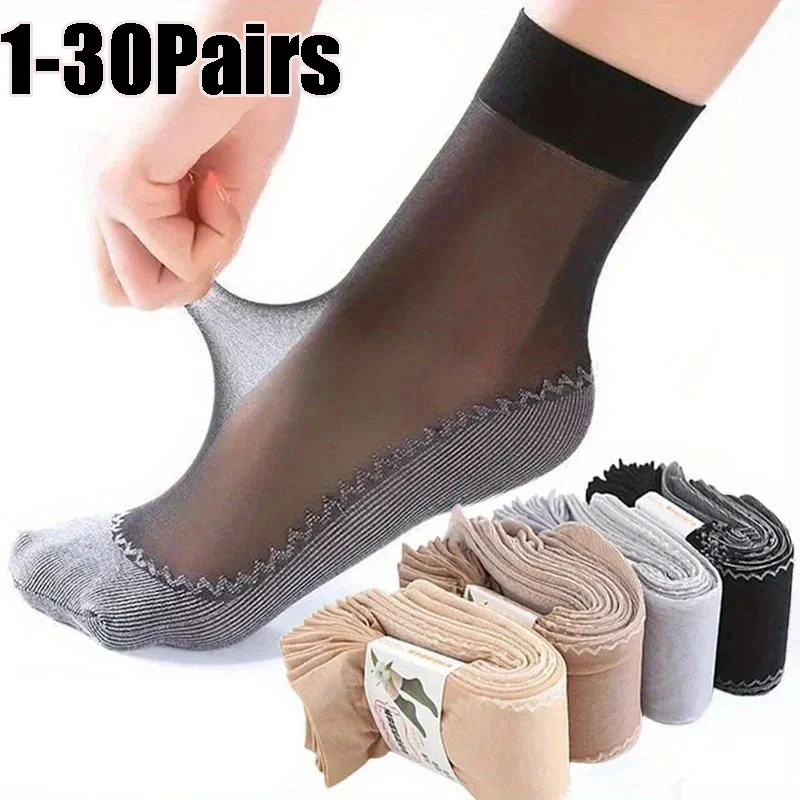 1-30Pairs الجوارب الفاخرة مزيج الحرير للنساء خفيفة الوزن تنفس مع قبضة النقاط شيك التباين خياطة الصيف الأحذية #1