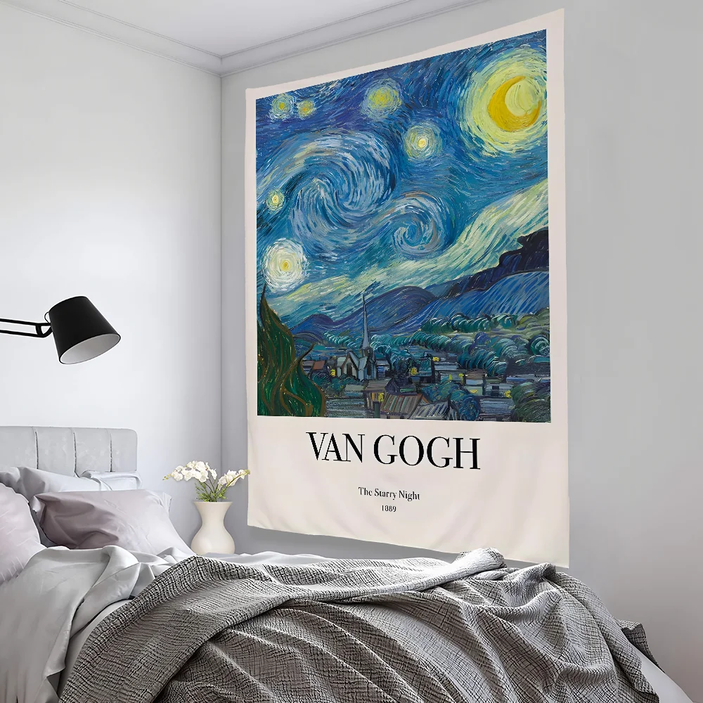 

Van Gogh INS Sunflower Starry Sky Tapestry Bedroom Living Bar Outdoor Microfiber Festival Decoration Background Art Banner