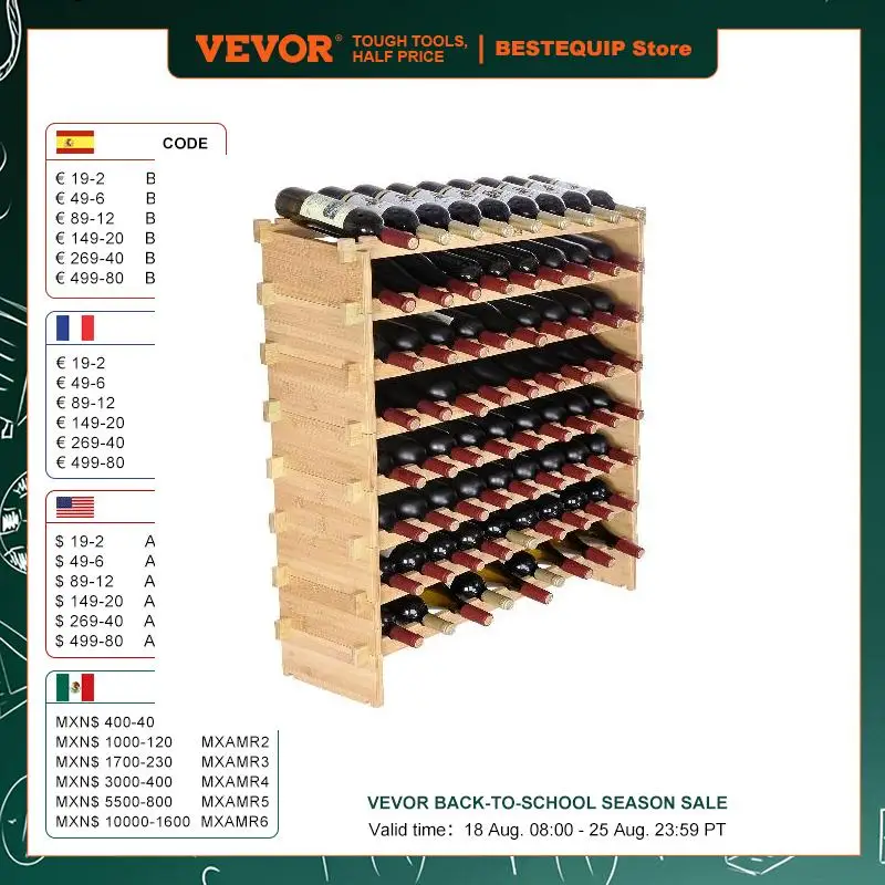 VEVOR 48/72 Bottle Stackable Modular Wine Rack Free Standing Wine Storage Rack Bamboo Wine Holder Display Shelves for Cellar