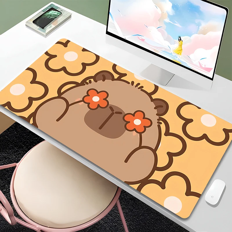 

Mouse Pad PC Flowers Pattern Gaming Keyboard Rug Kawaii Anime Capybara Extended Desk Mat Laptop Cartoon Gamer Cabinet Mousepad