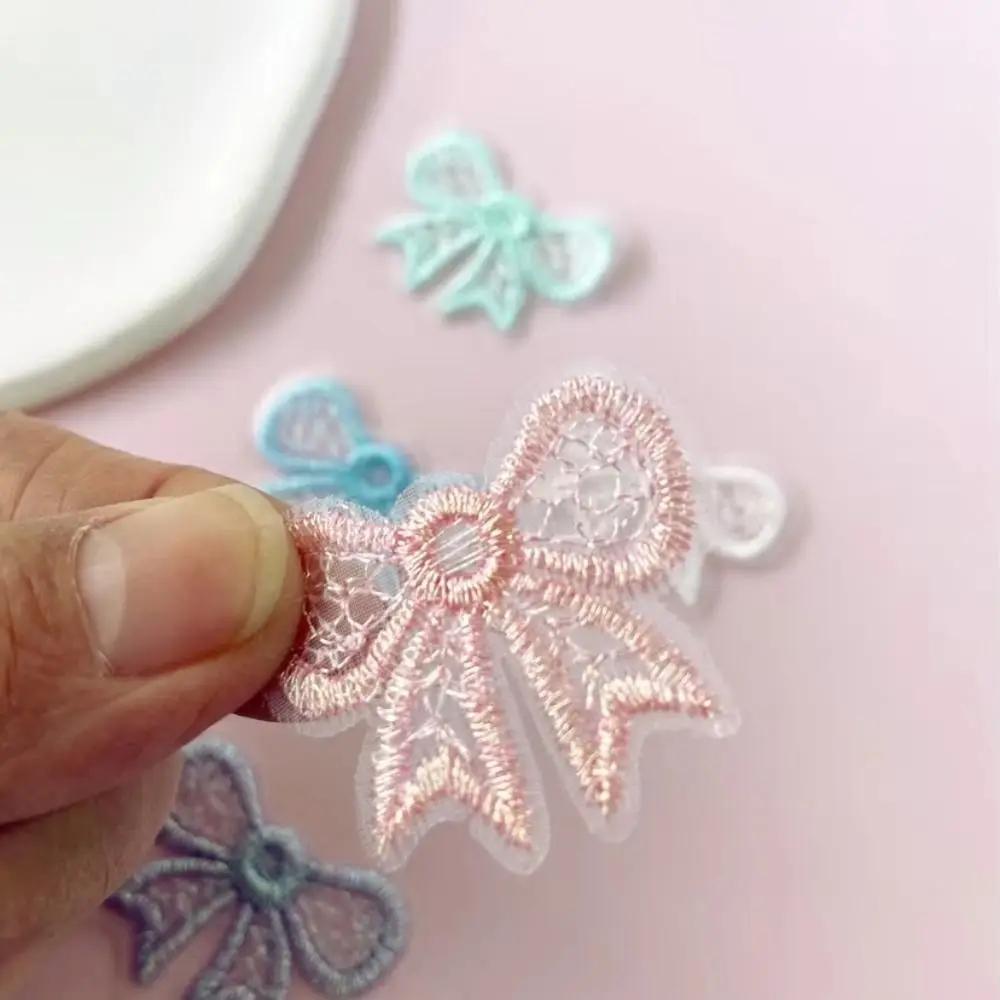 20pcs European Style Bowknot Applique Mini Mesh Embroidered Bow Applique Exquisite DIY Accessory Material