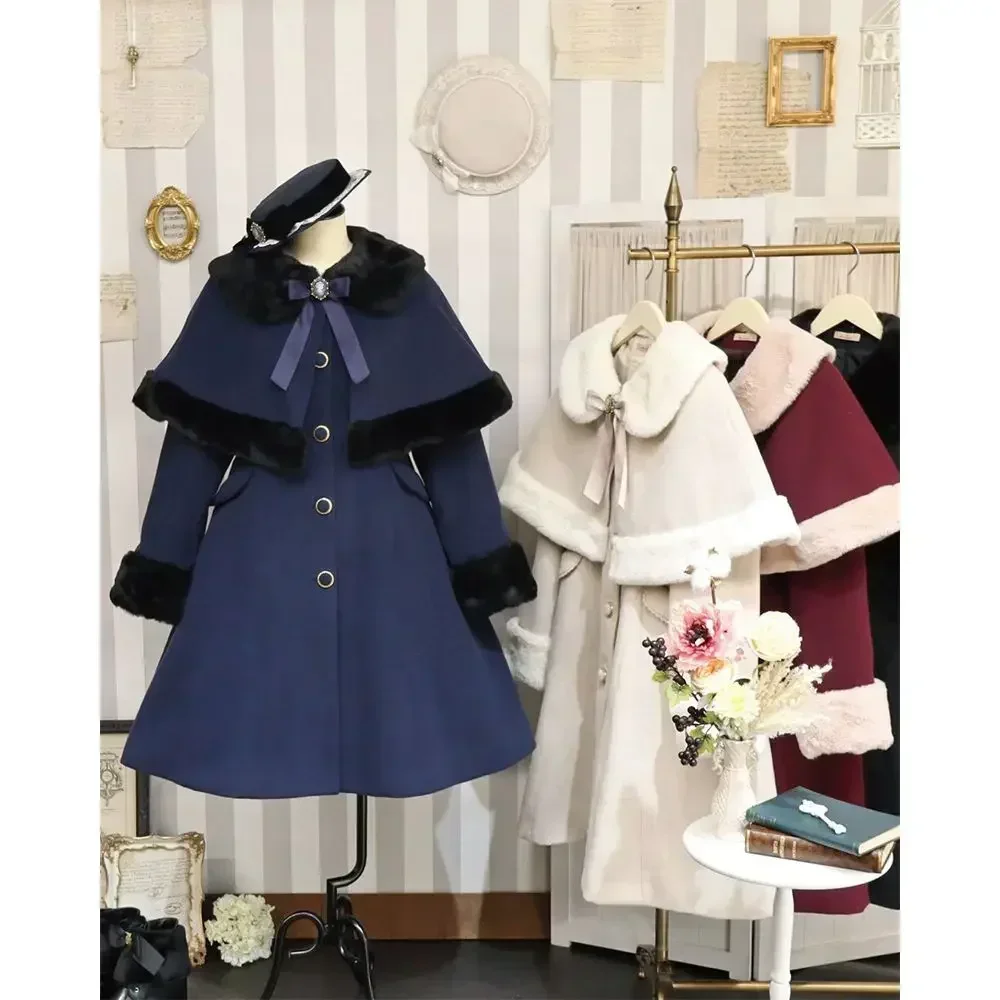 Winter Clothing New Japanese Sweet Soft Lolita Small Cape Two-piece Coat Fashion Design Thick Jacket Women Kawaii Outfit