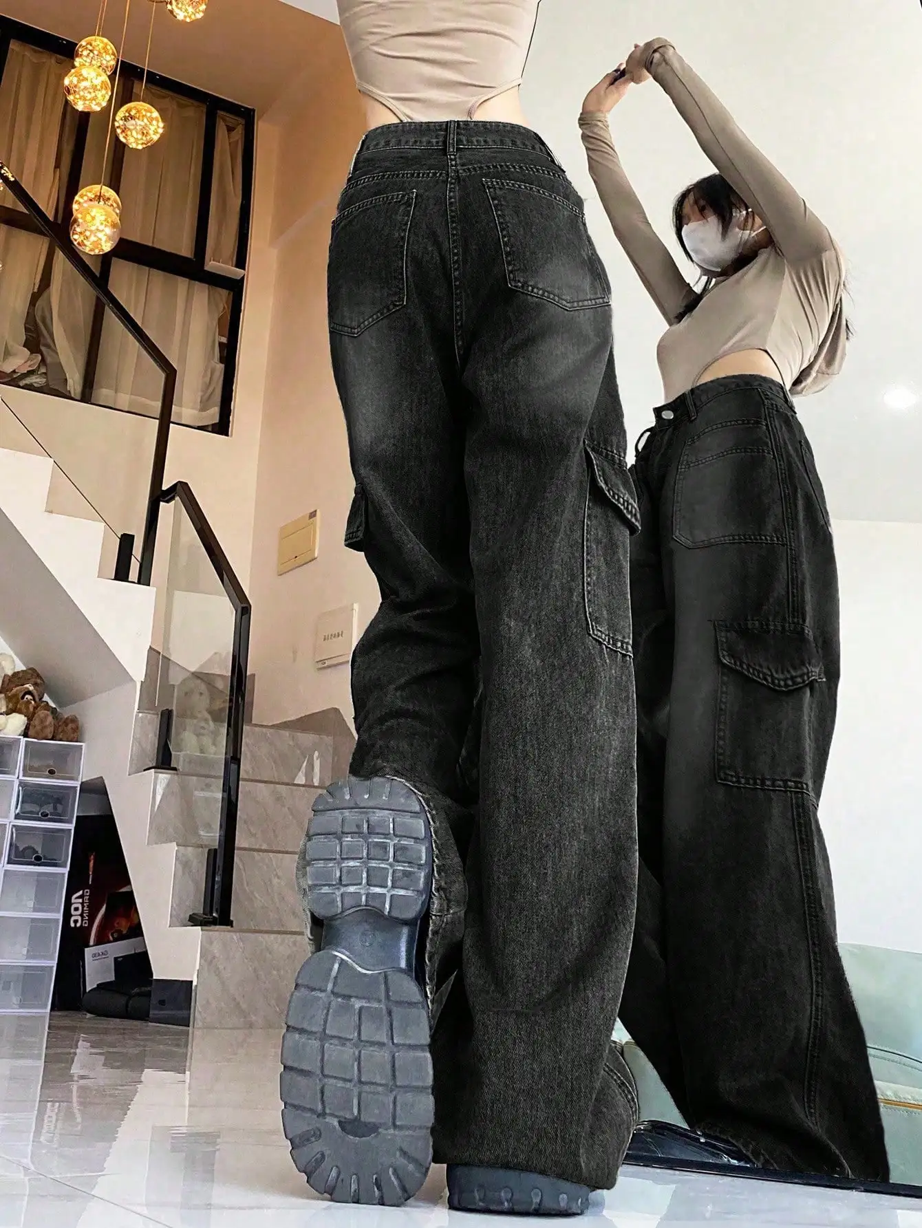 Faionable Bla losse wijde pijpen jeans met grote keten hoge taille afslankende zomer nieuwe collectie dames casual hoge taille jeans